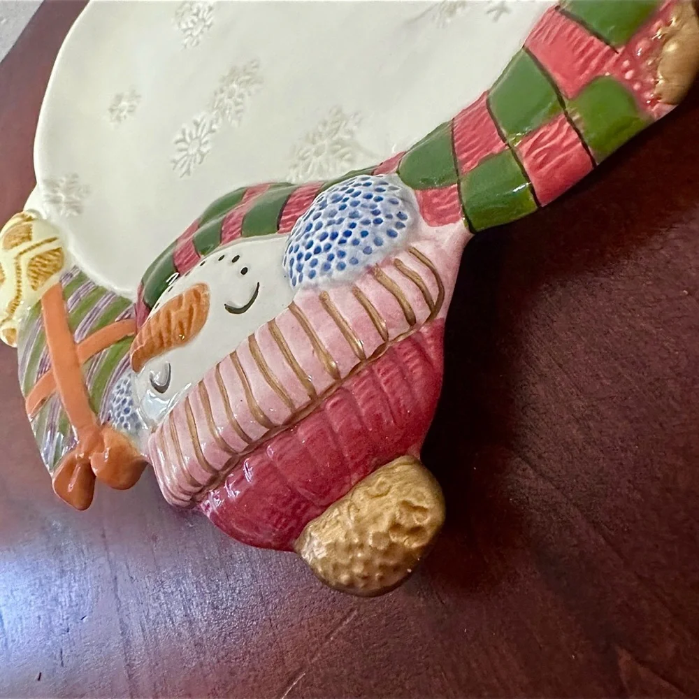 Vintage Fitz and Floyd Frosty Folks Canape Plate Snowman Dish In Box EUC